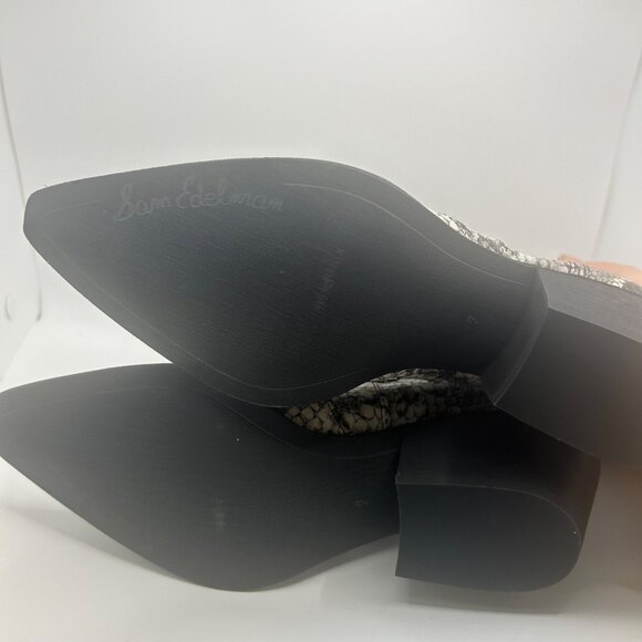 Sam Edelman Womens Snake Print Booties Block Heel Pointed Toe 7 Black & White Fa - Picture 10 of 10
